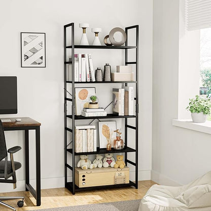 OTK 5 Tier Bookshelf, Tall Bookcase, Office Shelf Storage Organizer, Modern Book Shelf for Living Room, Bedroom, and Home Office, Black