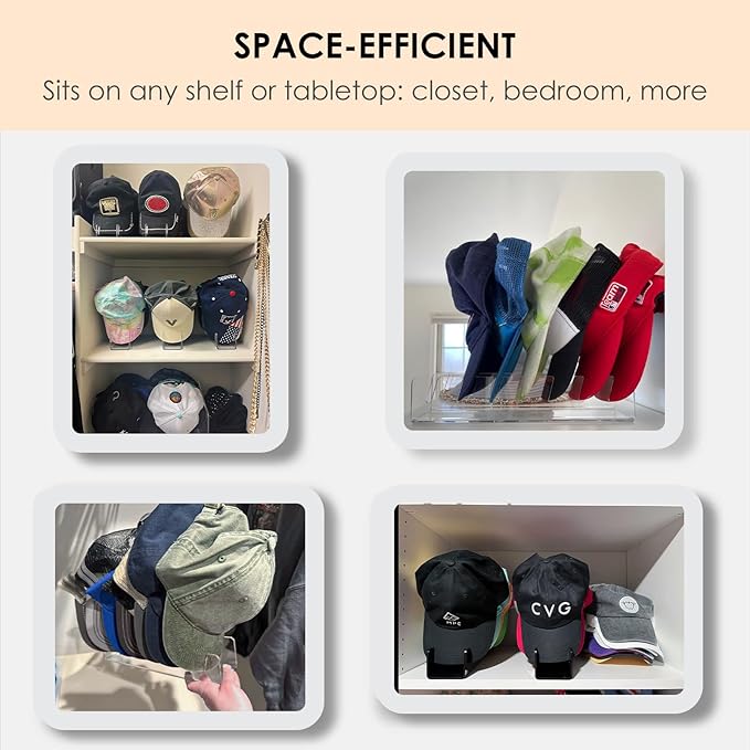 HAYVAN Hat Organizer for Baseball Caps 2024 New 2 PCS, No Install Acrylic Hat Holder for 14 Baseball Caps for Bedroom, Closet, Dresser (White)