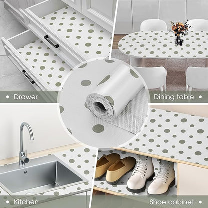 Beautysaid Shelf and Drawer Liner for Kitchen Cabinet, Non Adhesive Non Slip Shelf Paper Waterproof Washable Thickened for Dresser Pantry Shelve Bathroom Protector Liner(Polka Dot,23.6 in x 30 FT)