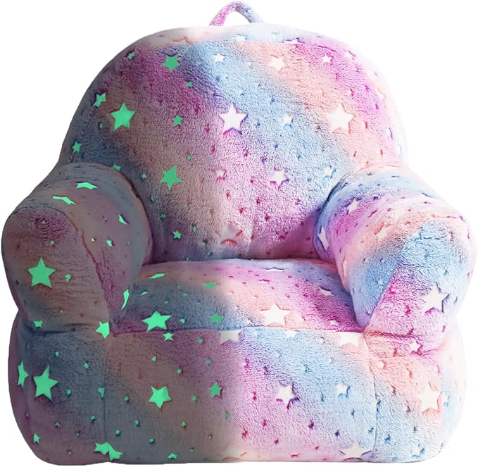 Toddler Chair, Glow in The Dark Kids Sofa Bean Bag Chair for Kids Children Couch Toddler Mini Sofa Armchair for Children, Lightweight Children Sofa Chairs (Rainbow Pink)