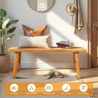 Farmhouse Solid Wood Bench: Long Rustic Indoor Narrow Wooden Bench for Entryway,Living Room, Dining Room,End of Bed,Hallway (55" Lx10 Wx18 H)