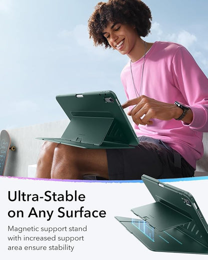 ESR for iPad A16 Case, iPad 11th/10th Generation Case (2025/2022), Vertical Stand Cover, Multi Stand Angles, Ultra-Stable Cover with Pencil Holder, Flip Series, Green