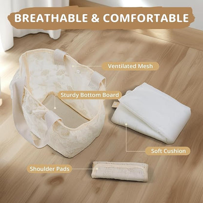Dog Carrier for Small Dogs Rabbit cat with Lace Design, Cotton Bag, Dog Carrier Soft Sided, Collapsible Travel Puppy Carrier (Beige, 9.4" L x 5.9" W x 9.4" H)