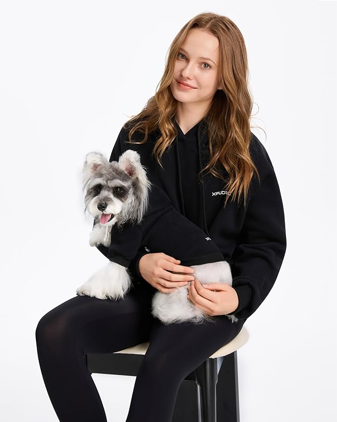 XPUDAC Matching Hoodie for Dogs and Humans Fleece Sweatshirt Soft Warm Pet Hoodie Sweater for Large Small Medium Dog and Owner Matching Clothes Cold Weather, Black, Medium