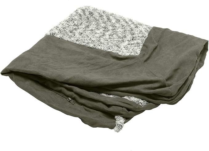 Furhaven Replacement Dog Bed Cover Two-Tone Faux Fur & Suede L Shaped Chaise, Machine Washable - Dark Sage, Large