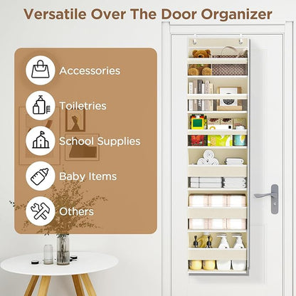 Over The Door Organizer, 6 Shelf Door Hanging Organizers with 6 Large Capacity Pockets, Behind Door Storage Hanging Shelves for Closet Wall Bathroom Bedroom Nursery