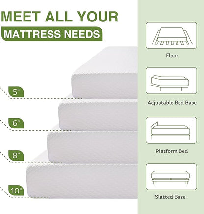Twin XL Memory Foam Mattress, 12 Inch Bed Mattress in a Box with Cooling Green Tea Gel, Relieve Pressure with Medium Support, CertiPUR-US Certified, 80''L x 38''W, White