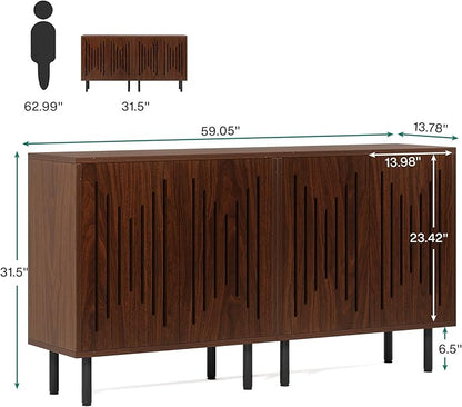 Tribesigns Set of 2 Sideboard Buffet with Storage, 59" Buffet Sideboard Cabinet with Adjustable Shelves, Accent Storage Cabinet for Living Room, Dark Brown