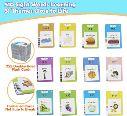 MAYAPHILOS 510 Sight Words Talking Flash Cards Cantonese and English, Trilingual Learning Flashcard Toys, Learn Cantonese and Chinese for Kids, Audible Pocket Speech for Toddlers