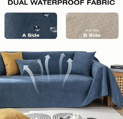 STACYPIK Dark Blue Waterproof Sofa Covers for Sofa Water Resistant Couch Covers Dog Bed Cover Non-Slip Sofa Slipcovers for Kids Pets Washable Furniture Protector Covers for 3 Cushion Couch-71X150IN