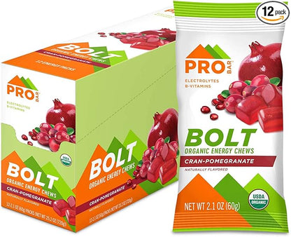PROBAR - BOLT Organic Energy Chews, Cranberry Pomegranate, Non-GMO, Gluten-Free, USDA Certified Organic, Healthy, Natural Energy, Fast Fuel Gummies with Vitamins B & C (12 Count)