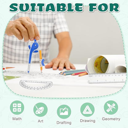 72 Pack Math Compass & Protractor Geometry Math Plastic Ruler Set Drawing Compass with Pencils 6 Inch Plastic Protractor for Geometry Bulk for Office Woodworking Art Drawing