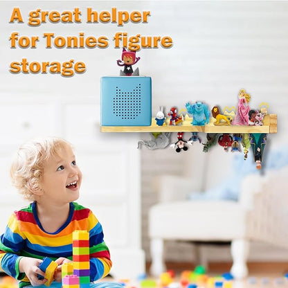 for Tonies Shelf - Corner Shelf for TonieBox Storage, Wooden Floating Shelves for Tonies Storage, Wall Shelves with Magnetic Strips to Display Toniebox Figures & Characters L-Shape (Big)