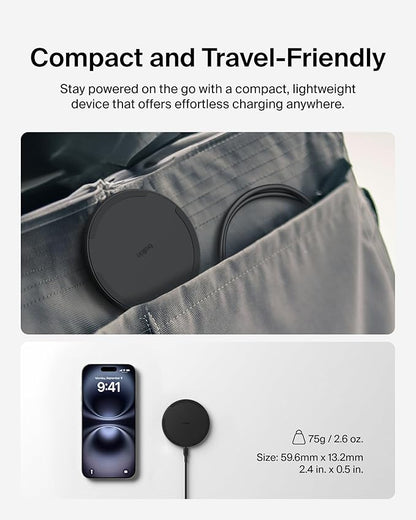 Belkin Wireless Charging Pad 15W - Qi Charger, Charging Station for Apple iPhone 17, iPhone 16/15/14 Series, AirPods, Samsung Galaxy S25, Galaxy S24, Pixel - 5ft Cable Included - Black, 2-Pack
