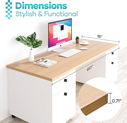 Kaboon Universal Tabletop 60"x18", Solid One-Piece Melamine Table Top, L-Desk Floating Desk DIY, Home and Office, Light Walnut