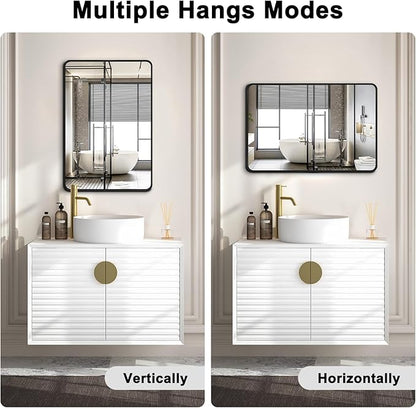 Bathroom Mirrors for Over Sink,2Pcs 24x36Inch Vanity Mirrors for Wall,Black Metal Frame Rectangle Mirrors for Bathroom,Farmhouse,Restroom,Hangs Horizontally or Vertically