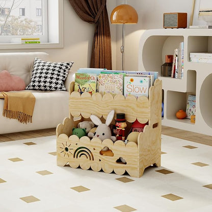 Wood 2-Tier kids bookshelf, Montessori Bookshelf, Suitable Kids Rooms, Nursery & Classroom, kids bookshelf and Toy Storage, Toddler Book Rack, Nursery Book Shelves