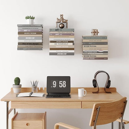 Invisible Bookshelf for Wall, 4 Tier Floating Bookshelf Made of Heavy Duty Metal, Vertical Spine Book Tower Hanging Wall Bookshelf, Floating Book Shelves for Wall, 2 Pack White