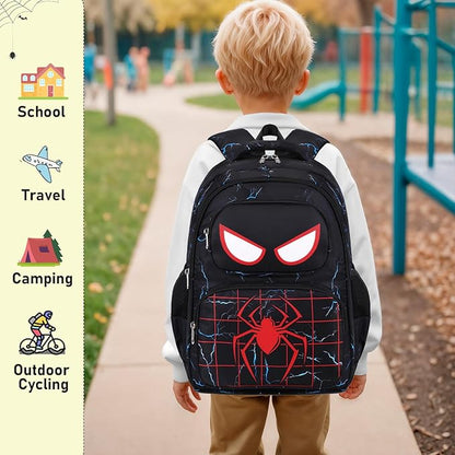 Kids Backpack Boys Spider Backpack with Lunch Box Kindergarten Elementary Middle School Toddler Bookbag for Boys Ages 4-14, Spider-Blue