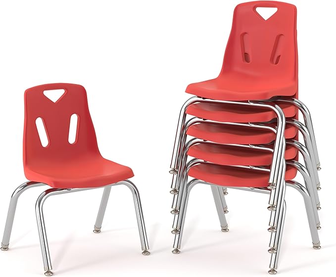 Berries Jonti-Craft 8142JC6008 Stacking Chairs with Chrome-Plated Legs, 12" Height, Red, Pack of 6