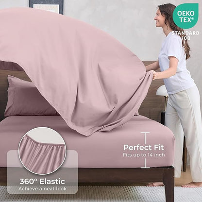 HEVUMYI Rose Gold Twin-XL Comforter Set - 5-Piece All Season Bed in a Bag Twin-XL, Ultra Soft Bedding Set with Comforter, Flat Sheet, Fitted Sheet, Pillowcases, Pillow Shams