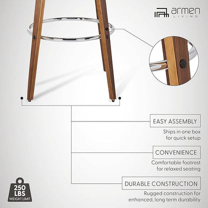 Armen Living Sonia 30" Bar Height Swivel Gray Faux Leather and Walnut Wood Bar Stool - Set of 2