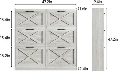 Maupvit Large Shoe Storage Cabinet with 6 Flip Drawers, Freestanding Shoe Organizer with Metal Handles for Entryway, Narrow Shoe Rack Cabinet, Beige