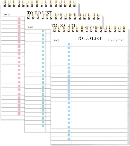 To Do List Notepad 3 Pack, Undated Daily Planner Notepad With To Do List Notebook Checklist Planner Spiral Waterproof Notepad for Office Supplies, School Planner, 52 Sheets/Pack, 5.5"*8.3" A5 Size