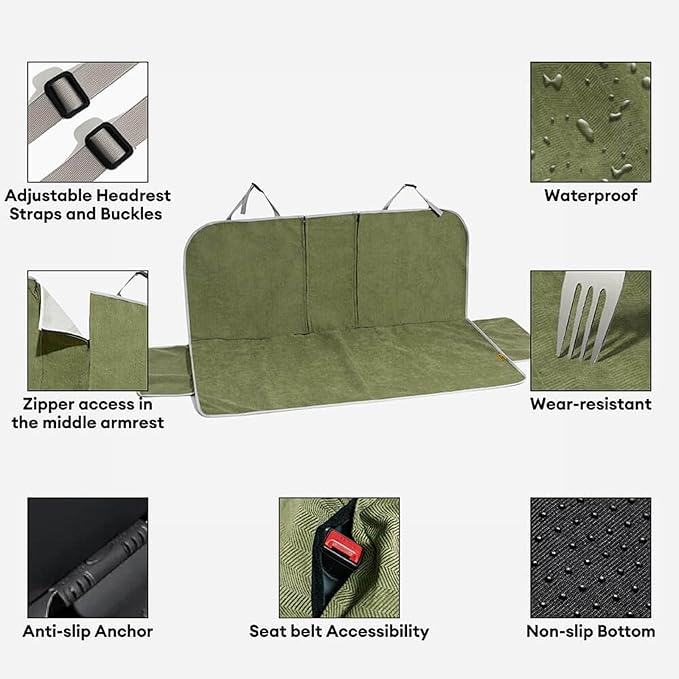FUNNYFUZZY Chenille Dog Car Seat Cover for Pets, Waterproof Car Seat Protector with Nonslip Bottom, Scratchproof Soft Dog Seat Cover for Car, Truck and SUV, Front Seat(Green, 17.7''W x 18.1''L×21.3"H)