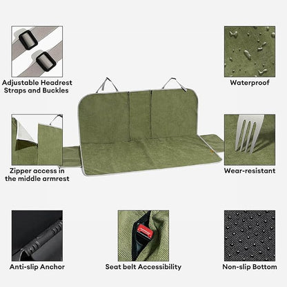 FUNNYFUZZY Chenille Dog Car Seat Cover for Pets, Waterproof Car Seat Protector with Nonslip Bottom, Scratchproof Soft Dog Seat Cover for Car, Truck and SUV, Front Seat(Green, 17.7''W x 18.1''L×21.3"H)