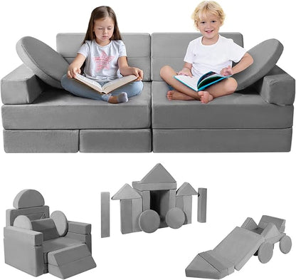 Modular Kids Play Couch 15PCS, Convertible Toddler Floor Sofa Set, Foam Play Sofa for Boys & Girls, Versatile Kids Furniture for Playroom, Climbing, Reading, Relaxing