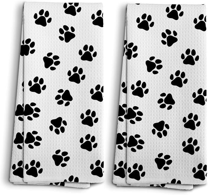 Dog Paws Towel, Dogs Paw Kitchen Towels and Dishcloths Set of 2, Cute Dogs Decor Kitchen Hand Towels Decorative, Dog Lovers Gifts for Women Man, 16×24 Inches