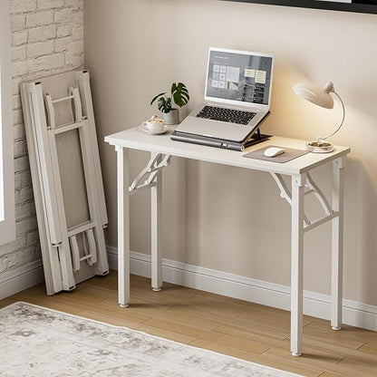 Frylr Small Folding Computer Desk – Portable 35.8 Inch Foldable Laptop Table, Collapsible and Compact for Easy Storage and Fast Setup, Lightweight for Small Spaces, Craft and Study Use, White Ash