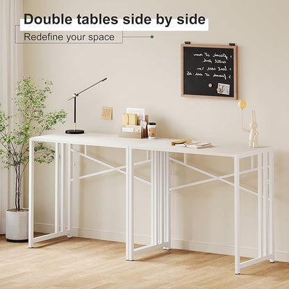 35 inch Small Folding Desk, Writing Gaming Computer Camping Desk for Small Spaces, No Assembly Required Home Office Table, Natural and White