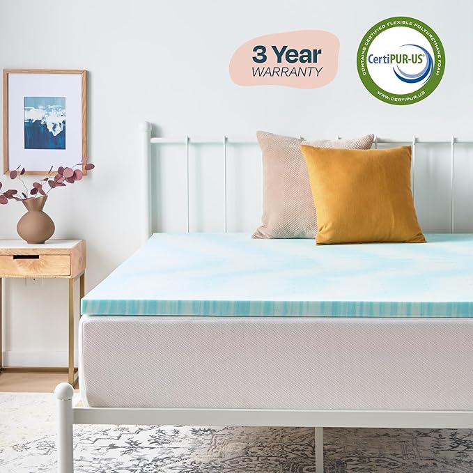 Linenspa 2 Inch Gel Swirl Memory Foam Mattress Topper – Cooling Gel Infused – Pressure Relieving Bed Topper - Mattress Pad – CertiPUR Certified - Queen Size