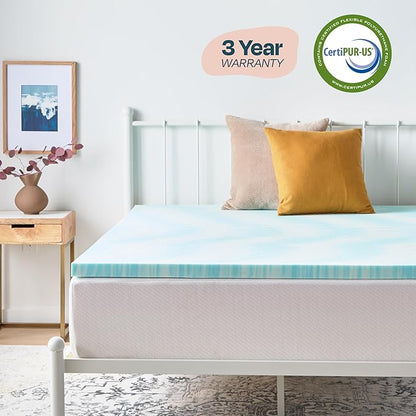 Linenspa 2 Inch Gel Swirl Memory Foam Mattress Topper – Cooling Gel Infused – Pressure Relieving Bed Topper - Mattress Pad – CertiPUR Certified - Queen Size