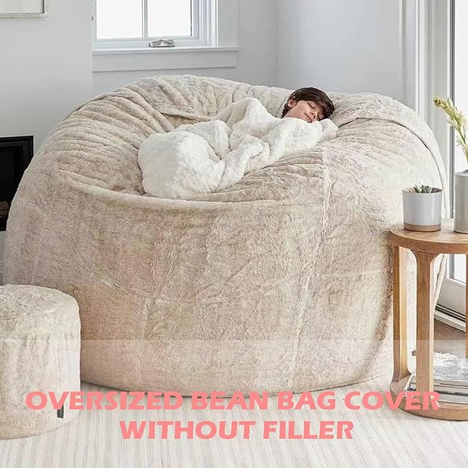 BCU Oversized Bean Bag Cover Comfy Beanbag Chair for Adults Without Filler Faux Fur Lazy Sofa Cover for Living Room Chairs, Brown, 5FT