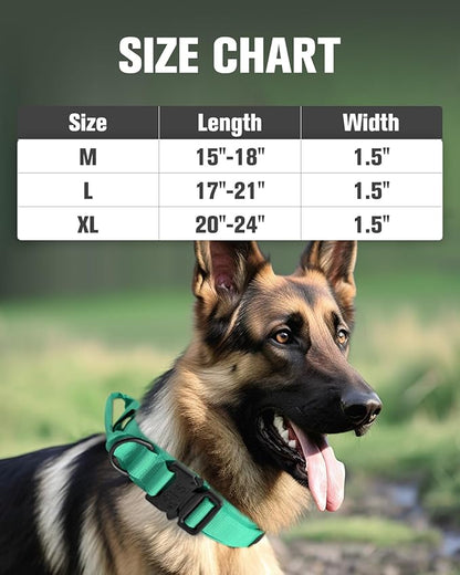 Joytale Tactical Dog Collar with Handle, Adjustable Heavy Duty Military Collar with 2 Patches for Training, Suitable for Medium Dogs, Teal, M
