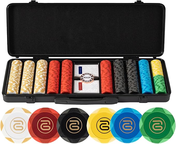 ARTGAME 14g Clay Poker Chips Set for Texas Hold’em, 500 PCS [Blank Chips] with Chip Case, Bright Colored Chips are Easy to Distinguish Ideal Gifts for Poker Players