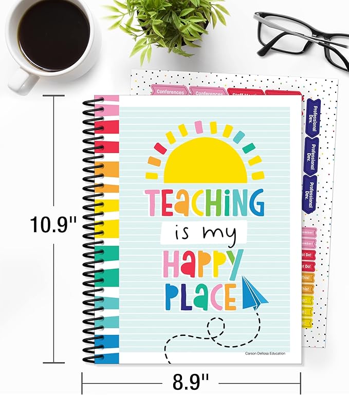 Carson Dellosa Happy Place Teacher Planner 2025-2026, Undated 8" x 11" Lesson Plan Book With Retro Stickers, Class Schedule, Weekly Calendar, Classroom Must Haves, Homeschool and School Supplies