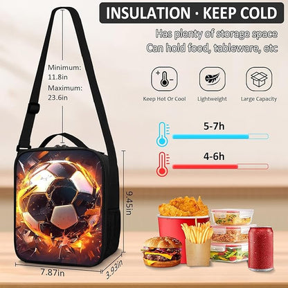 School Backpack for Boys - 4pcs Soccer Boys Backpack with Lunch Box and Pencil Case for Kids Children Teens Elementary Middle School - Students Bag for Ages 6-18,17″Bookbag Travel Back Pack