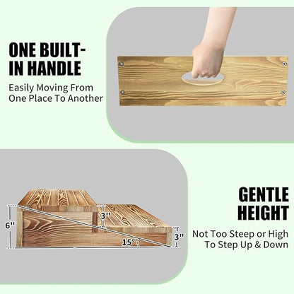 Wooden 2 Step Stool for High Beds, Moderate & Applicable 2-Step Stools for Seniors, Solid Wood steppingStool, Built-in Handle for Easy Carrying, 20.0" W