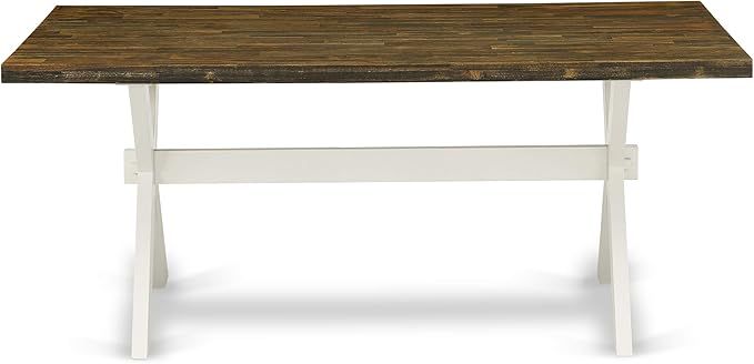 East West Furniture X077EN206-7 7 Piece Modern Dining Table Set Consist of a Rectangle Wooden Table with X-Legs and 6 Dark Shitake Linen Fabric Upholstered Chairs, 40x72 Inch, Multi-Color