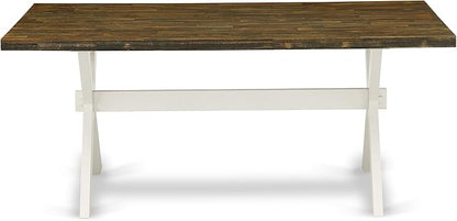 East West Furniture X077EN206-7 7 Piece Modern Dining Table Set Consist of a Rectangle Wooden Table with X-Legs and 6 Dark Shitake Linen Fabric Upholstered Chairs, 40x72 Inch, Multi-Color