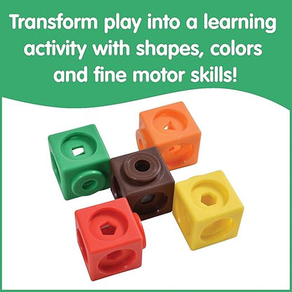 edxeducation Math Cubes | Set of 100 Counting Blocks with 5 Shapes | Math Manipulatives for Preschoolers | Shape and Color Sorting Toys | 10 Colors