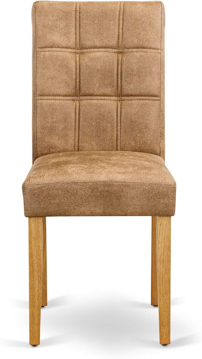 East West Furniture DLAS3-OAK-28 3 Piece Dining Table Set Includes A Wooden Table and 2 Brown Textured Polyester Fabric Mid Century Modern Chairs, Oak
