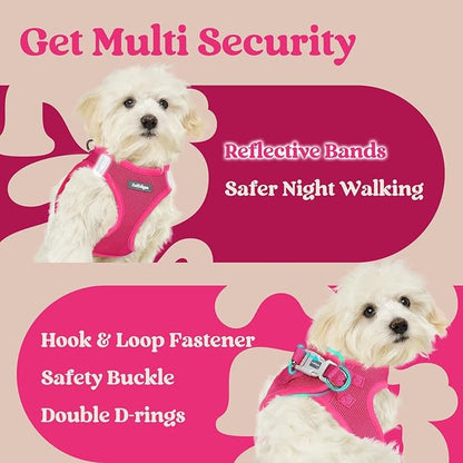 rabbitgoo Small Dog Harness, Step-in Soft Mesh Puppy Vest with Safety Buckle, Breathable Reflective Pet Harness for Large Dogs, Rose Red XXL