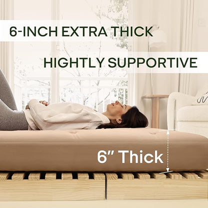 ZonLi Japanese Floor Futon Mattress Twin Size 39"x 75",100% Cotton Cover 6'' Thicken Tatami Mattress,Foldable Sleeping Pad,Portable Dormitory Tatami Mat,Roll Up Floor Lounger Bed for Adult (Khaki)