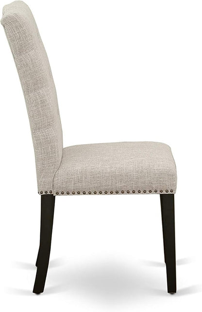 East West Furniture X627EL635-9 9 Piece Dining Room Table Set Includes a Rectangle Dining Table with X-Legs and 8 Doeskin Linen Fabric Upholstered Parson Chairs, 40x72 Inch, Multi-Color