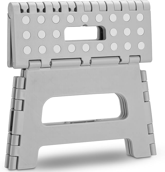 Handy Laundry - Folding Step Stool - Sturdy Enough Collapsible Stool to Support Adults and Safe Enough for Kids - Opens Easy with One Flip - Great for Kitchen, Bathroom or Bedroom (Grey - 8 Inch)